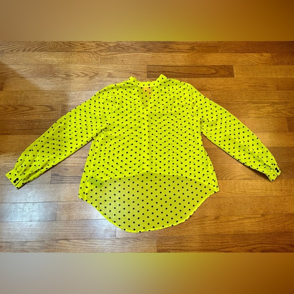 Forever 21 Sheer Lime Green Polka Dot Hi-Low Blouse Women’s Size Medium - Picture 7 of 10